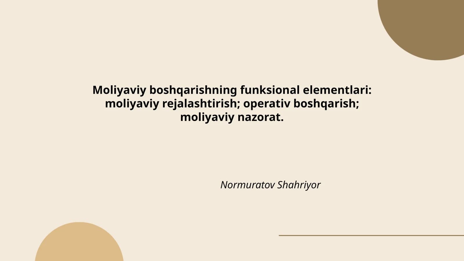 Moliyaviy boshqarishning funksional elementlari