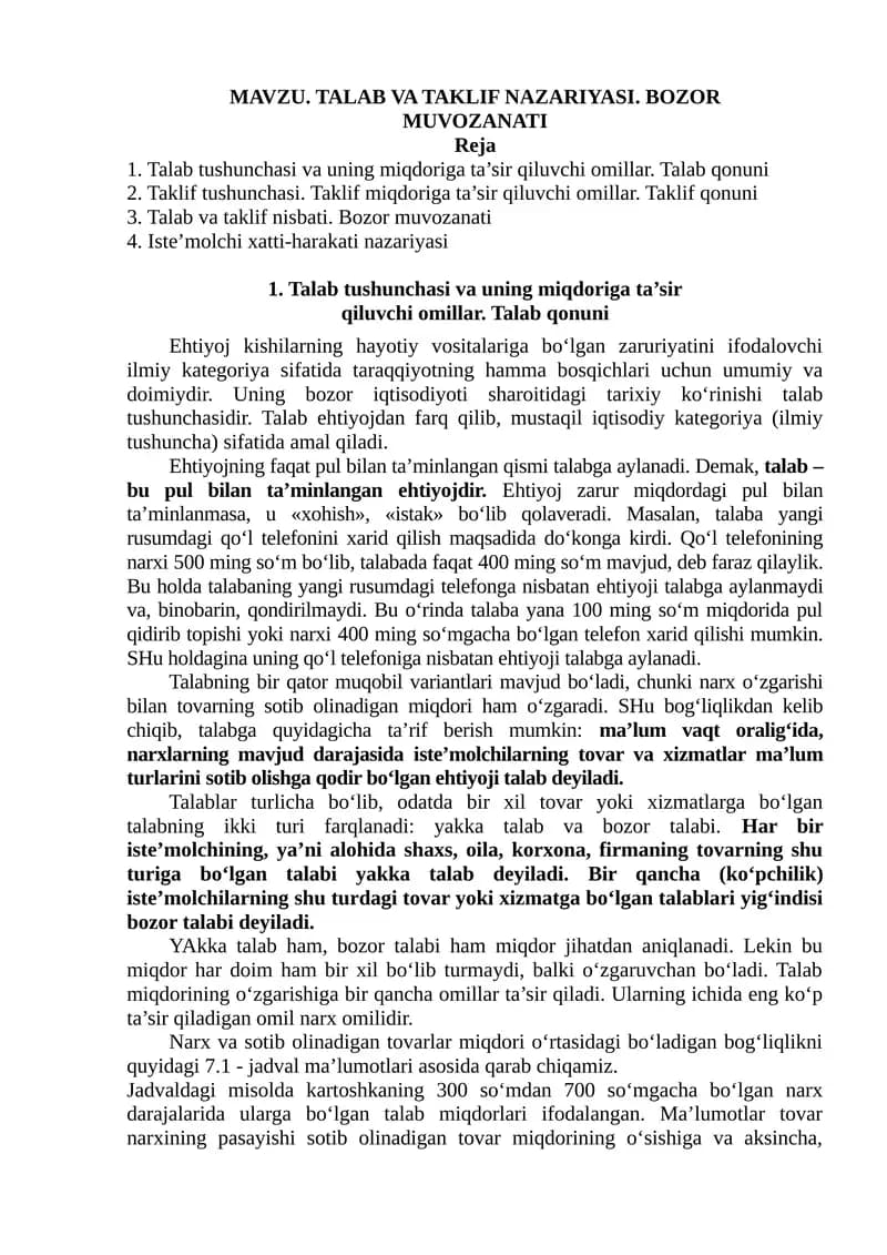 Talab va Taklif Nazariyasi
