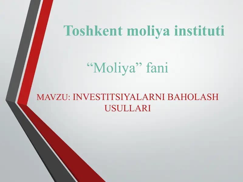 INVESTITSIYALARNI BAHOLASH USULLARI