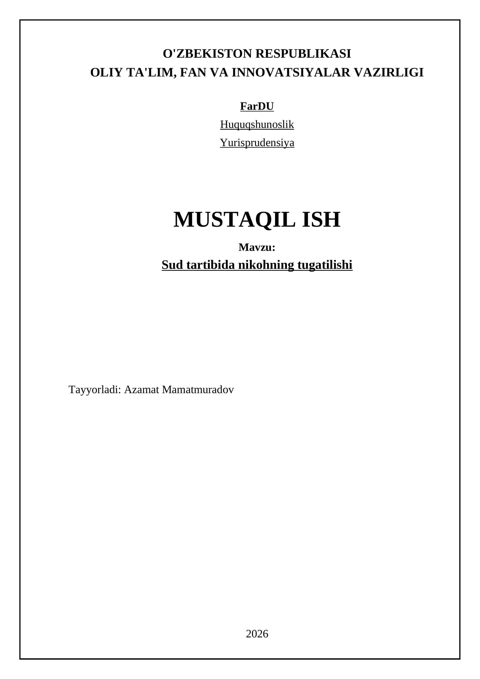 Sud tartibida nikohning tugatilishi