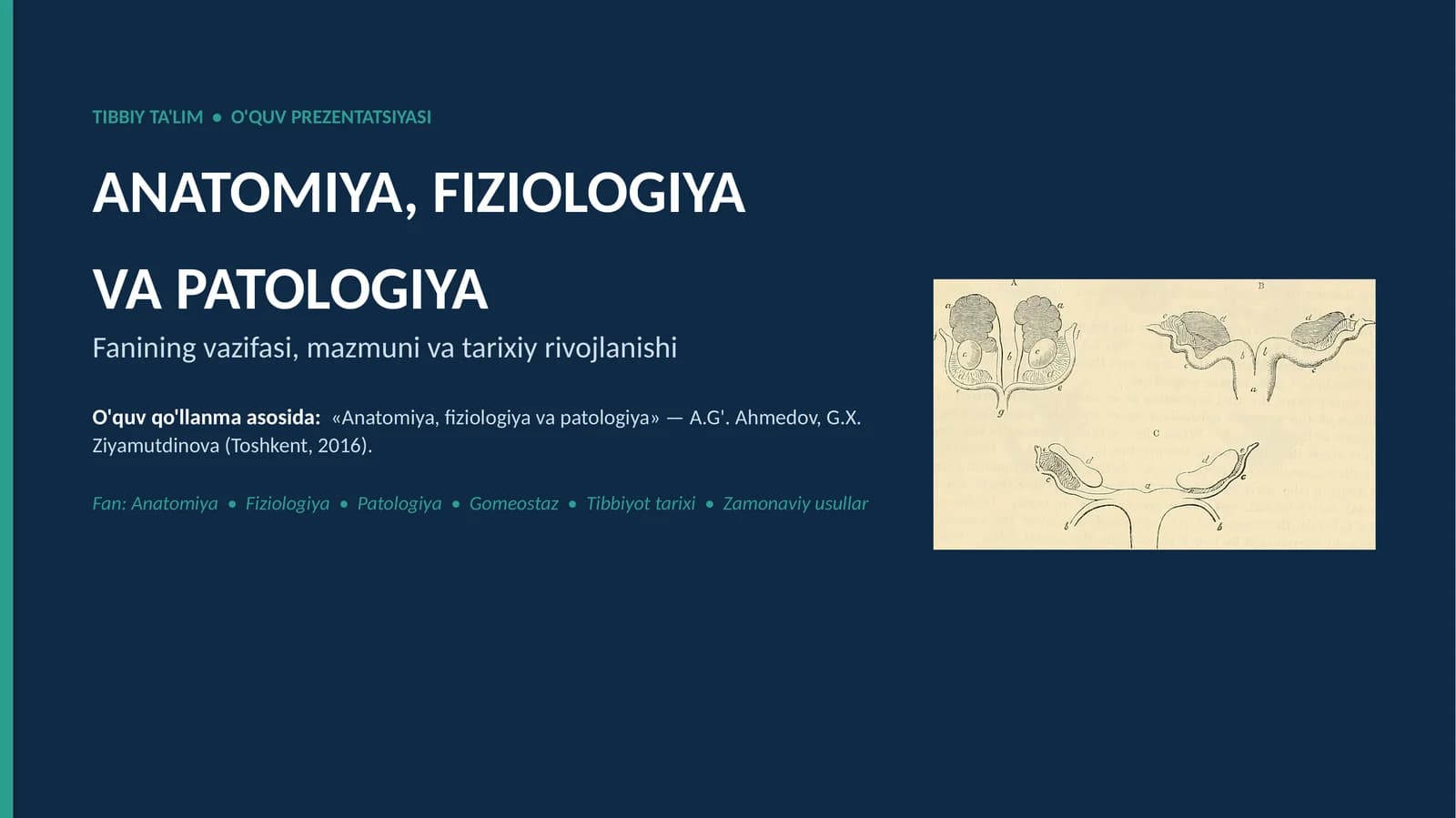 Anatomiya, fiziologiya va patologiya fani vazifasi, tarixi. Slayd