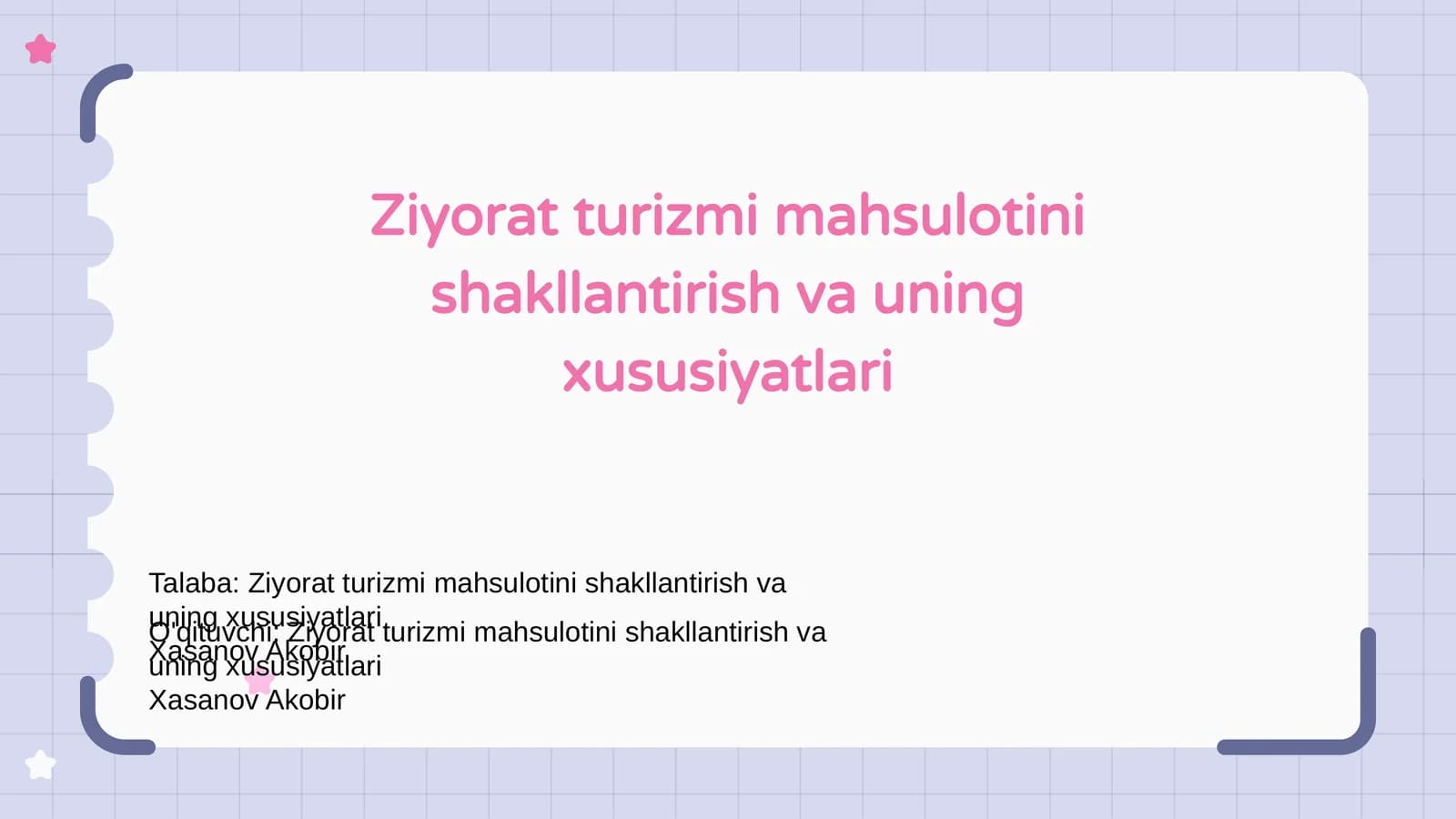 Ziyorat turizmi mahsulotini shakllantirish va uning xususiyatlari