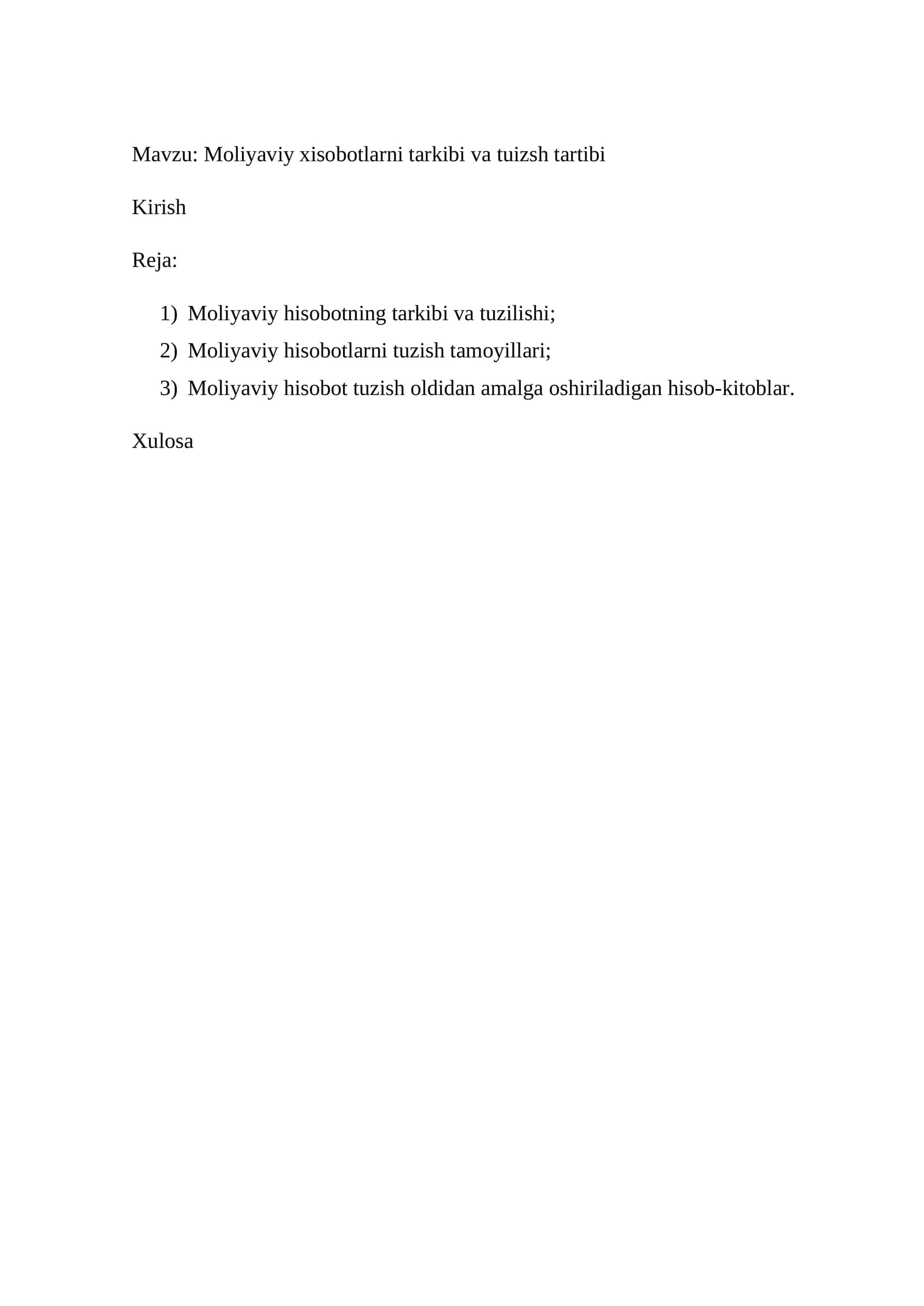 Moliyaviy xisobotlarni tarkibi va tuizsh tartibi