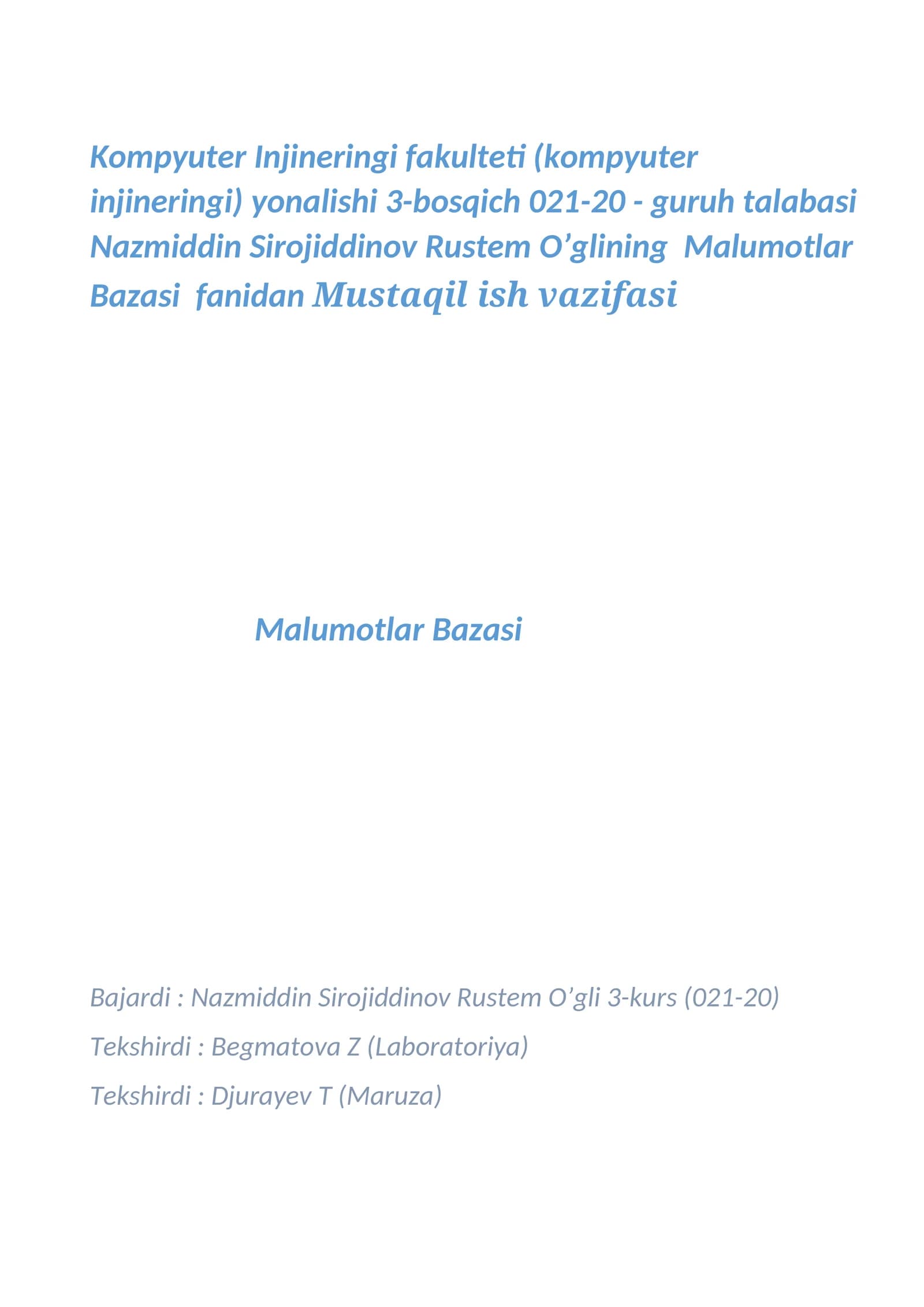 NoSQL ma`lumotlar bazasi bilan ishlash