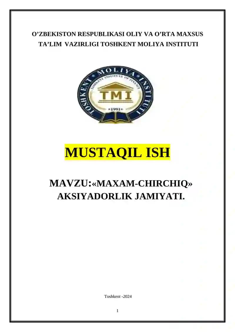 "Maxam-Chirchiq" AKSIYADORLIK JAMIYATI