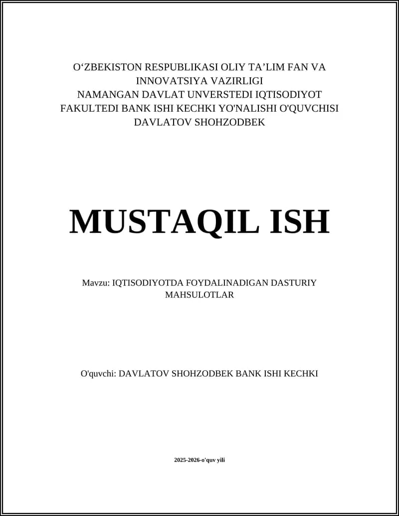 Dasturiy Mahsulotlar Iqtisodiyotda