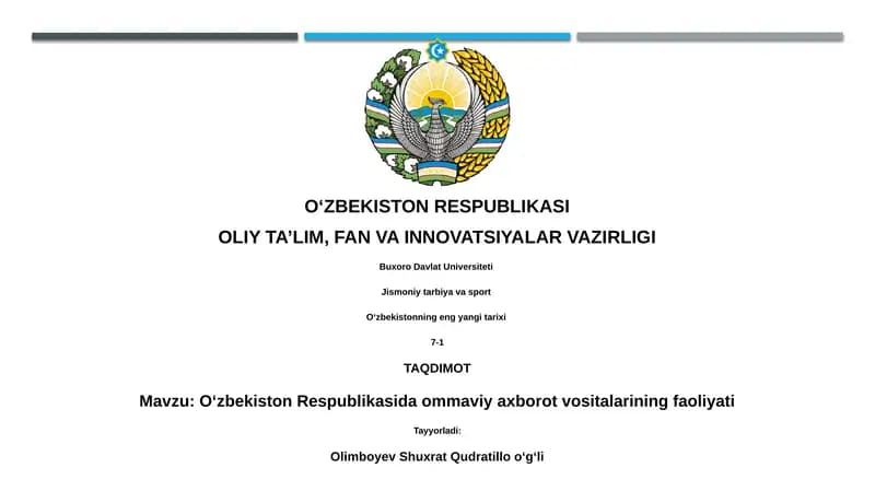 Oʻzbekiston Respublikasida ommaviy axborot vositalarining faoliyati