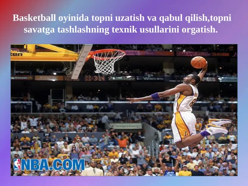 Basketbol oyinida topni uzatish vaqbul qilish