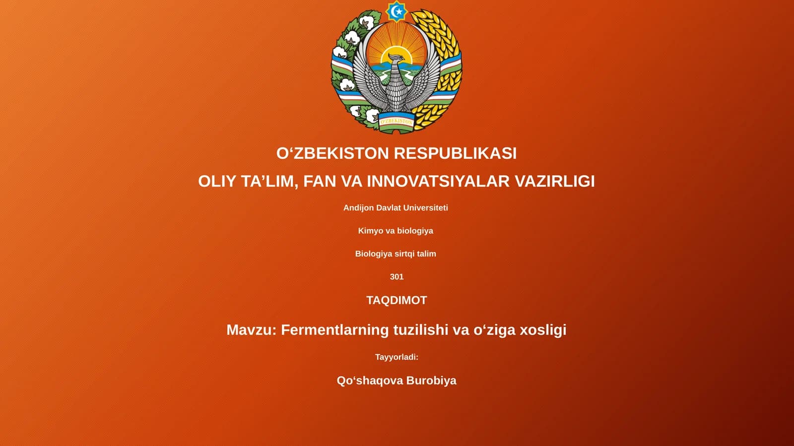 Fermentlarning tuzilishi va o'ziga xosligi
