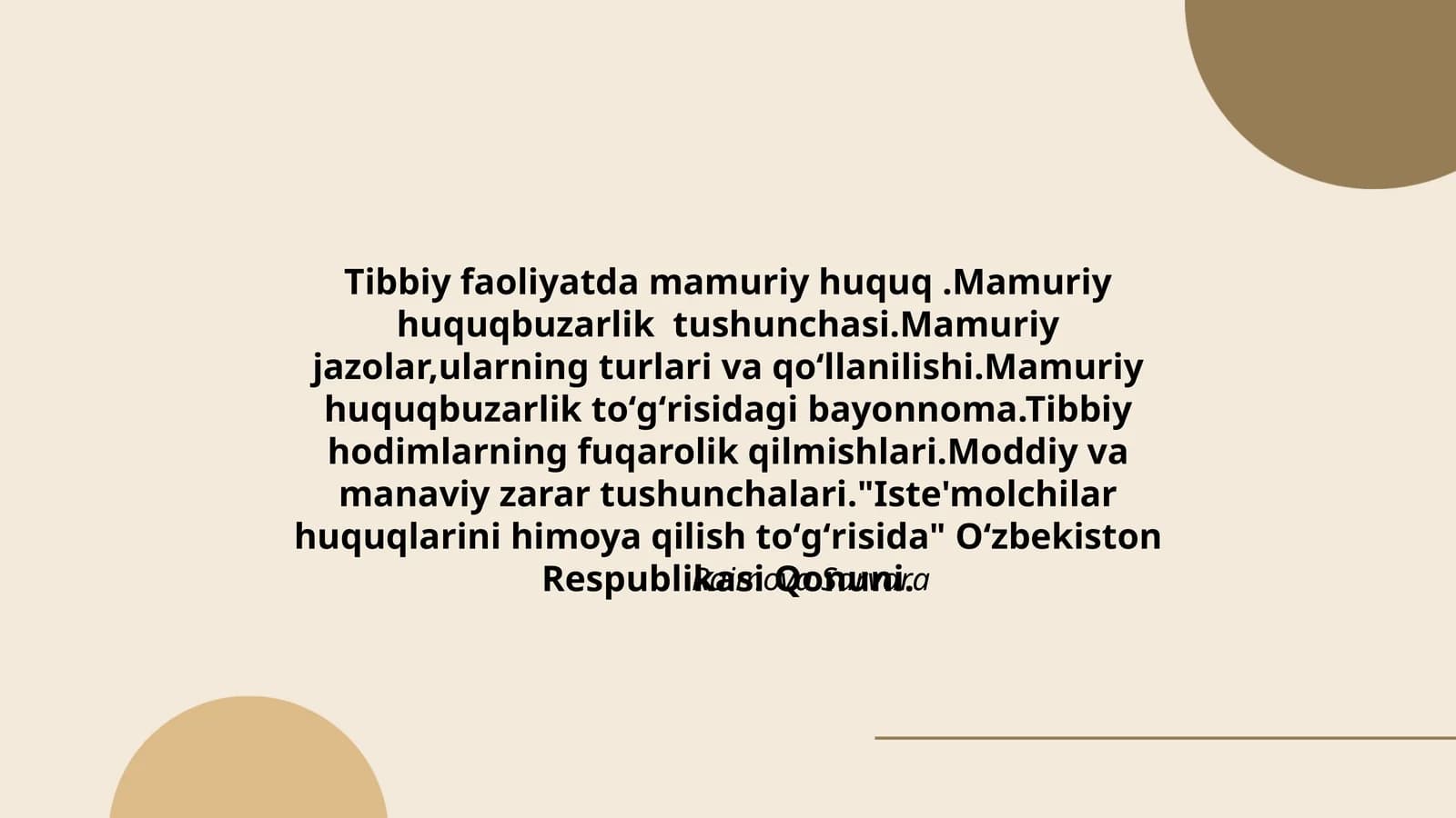 Tibbiy faoliyatda mamuriy huquq