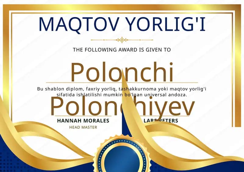 MAQTOV YORLIG'I shablon tayyor andoza