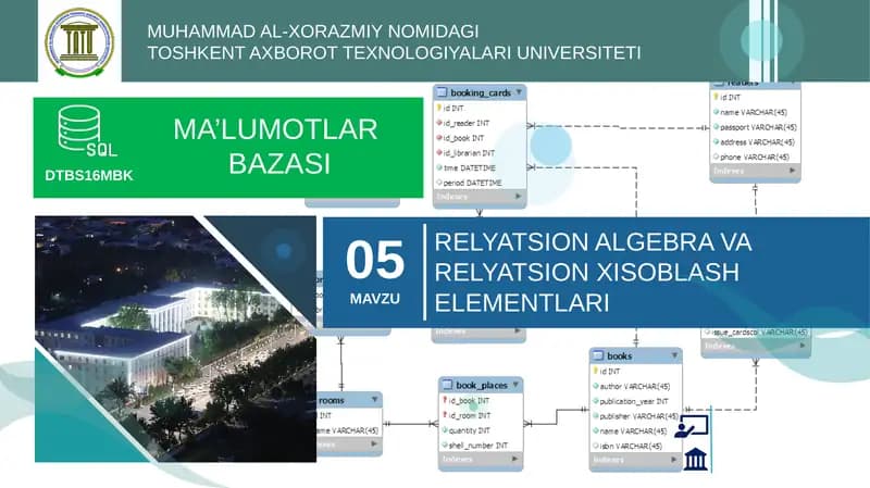 Relyatsion Algebra va Relyatsion Hisoblash Elementlari