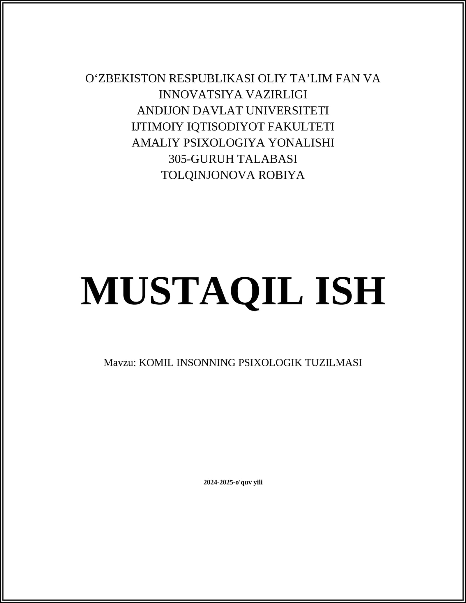 KOMIL INSONNING PSIXOLOGIK TUZILMASI