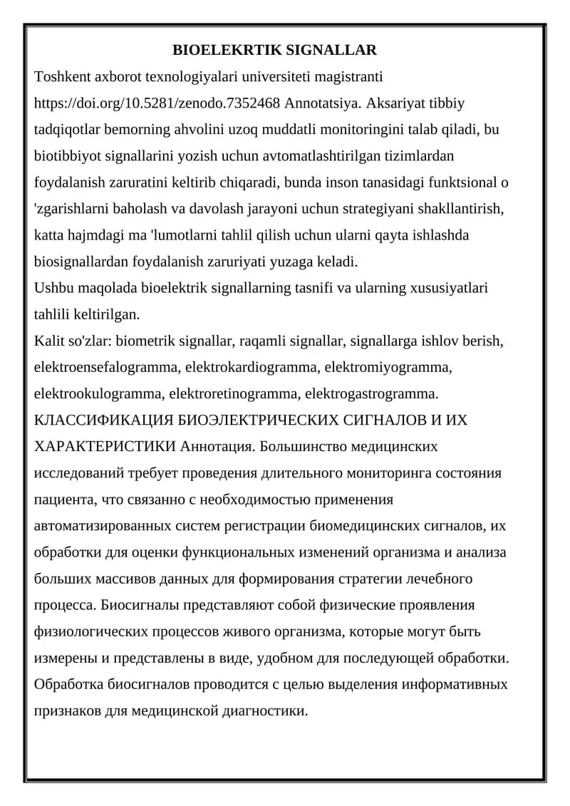 BIOELEKTRIK SIGNALLAR
