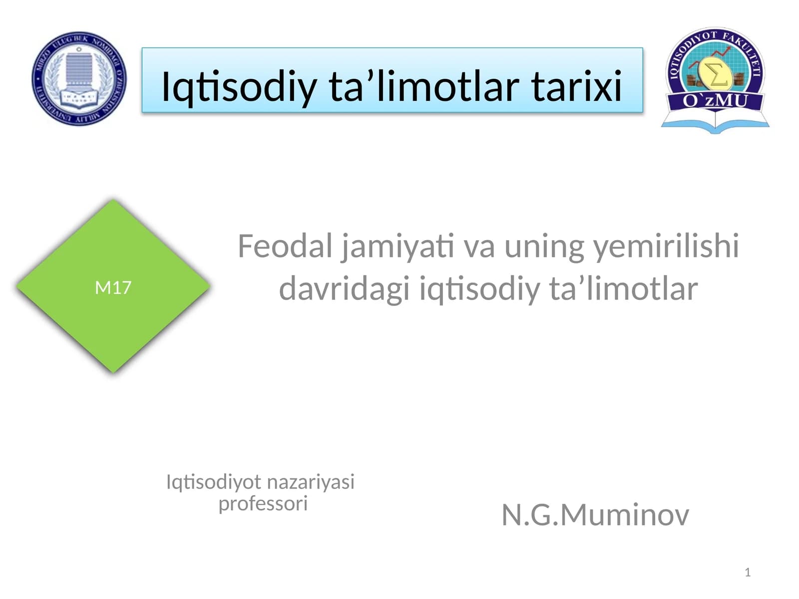 Ma’ruza rejasi: Feodal jamiyati va uning yemirilishi davridagi iqtisodiy ta’limotlar