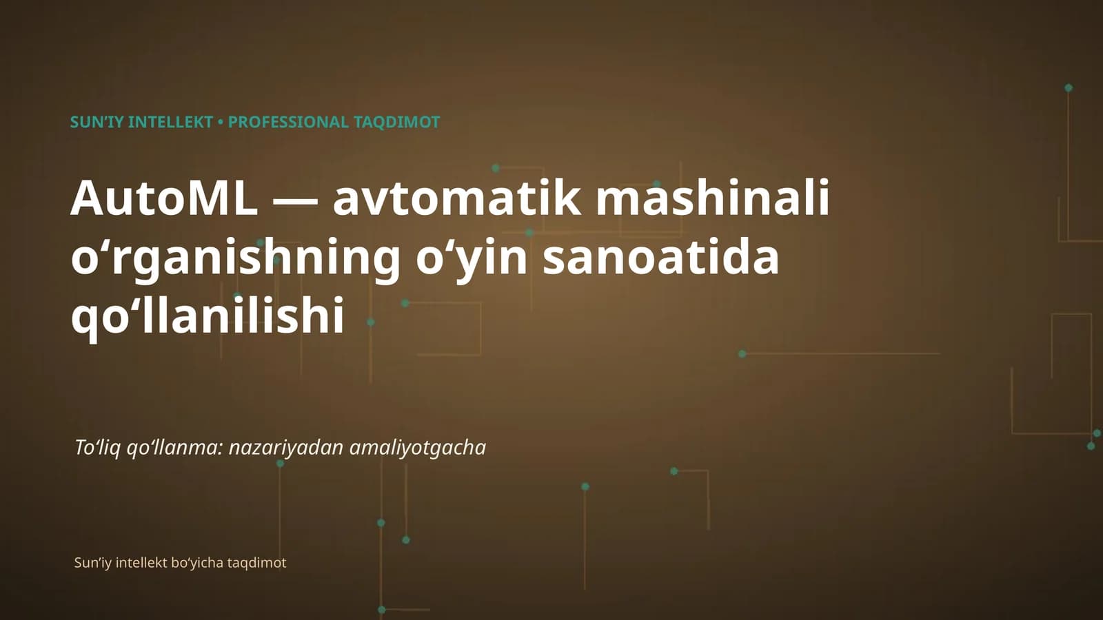 AutoML — avtomatik mashinali oʻrganishning oʻyin sanoatida qoʻllanilishi