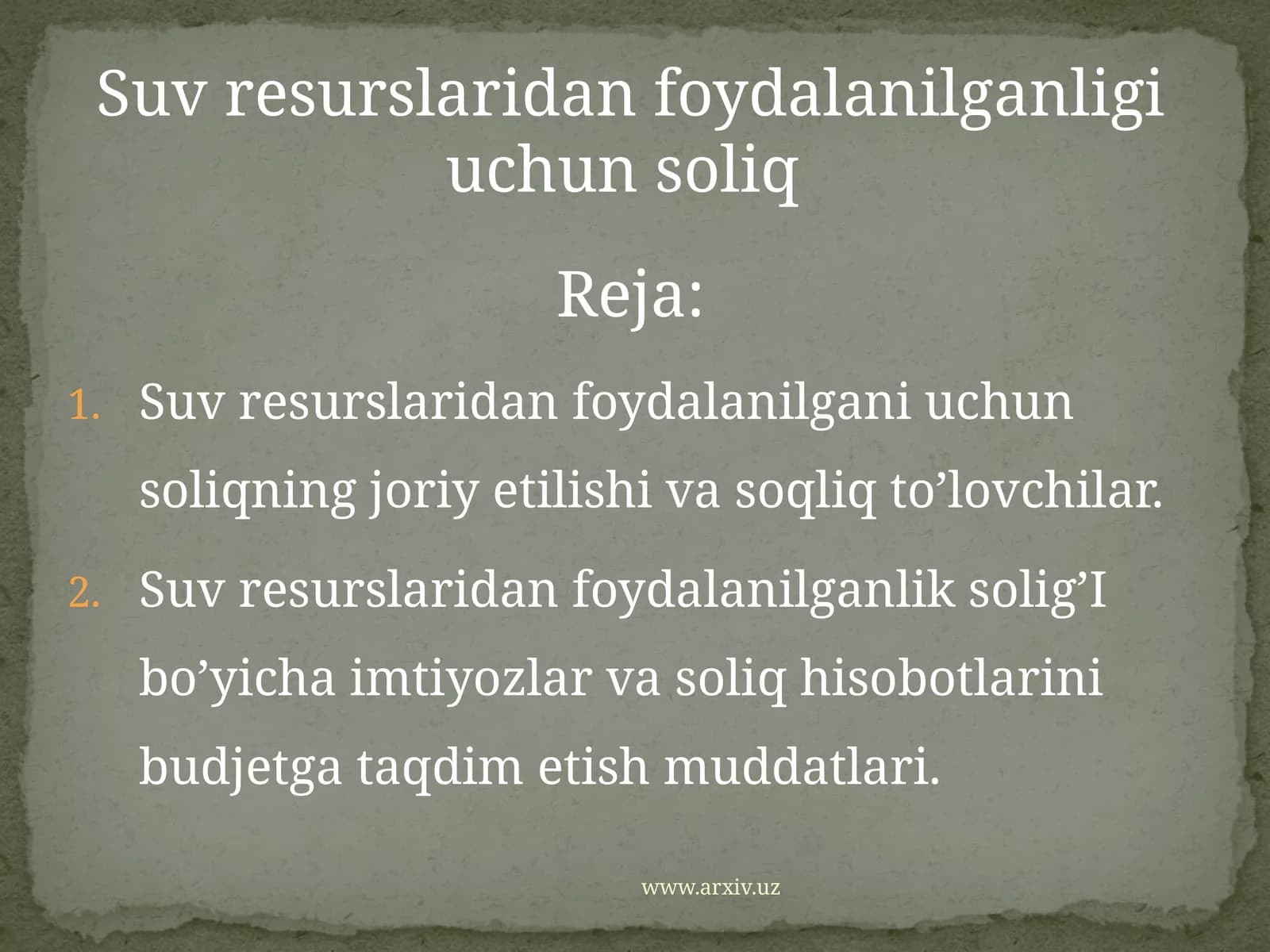 Suv resurslaridan foydalanilganligi uchun soliq