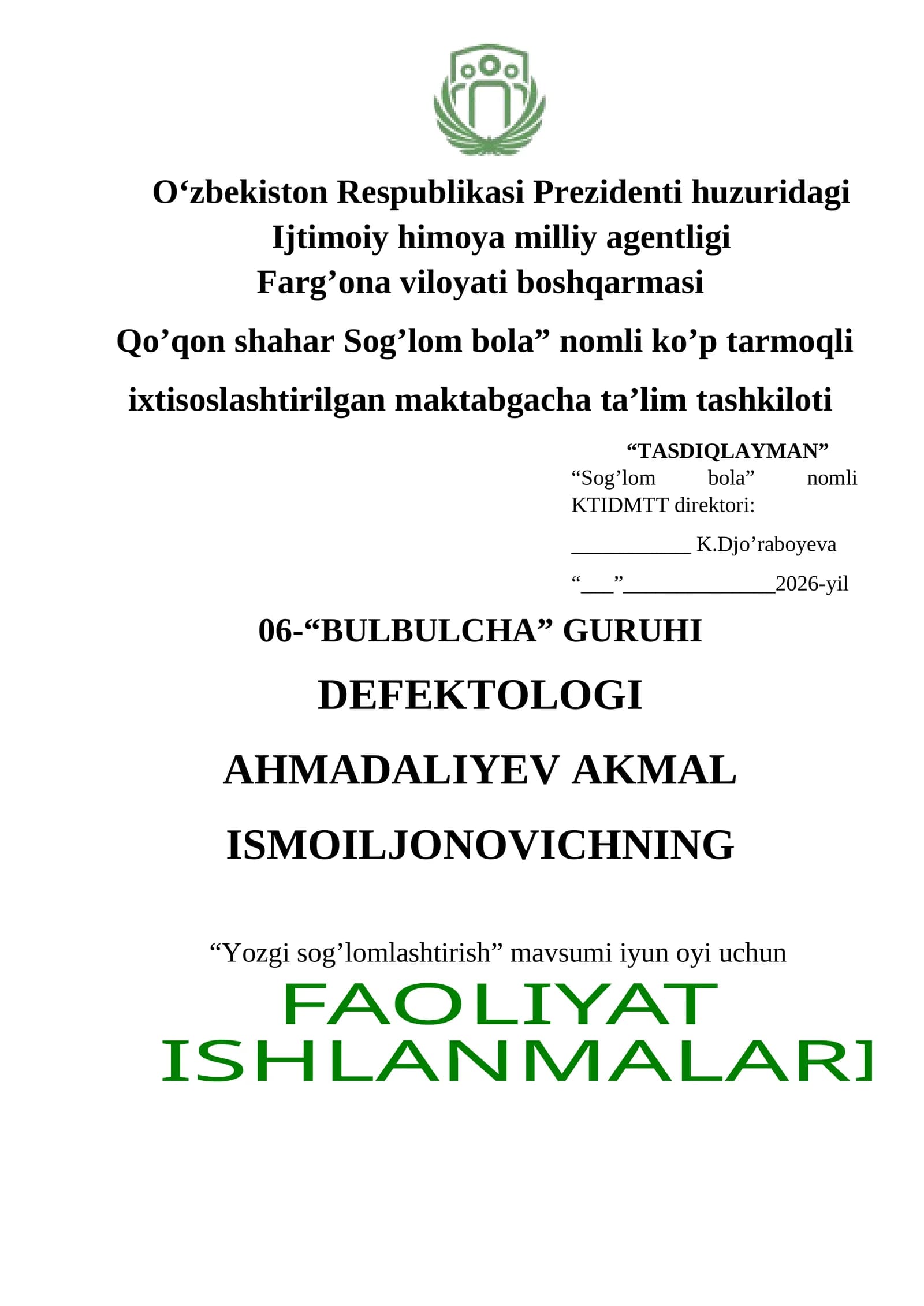 FAOLIYAT ISHLANMA Atrofimizdagi yozgi kamalak