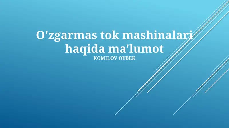 Doimiy Tokli Mashinalarning Turlari va Qo'llanilishi