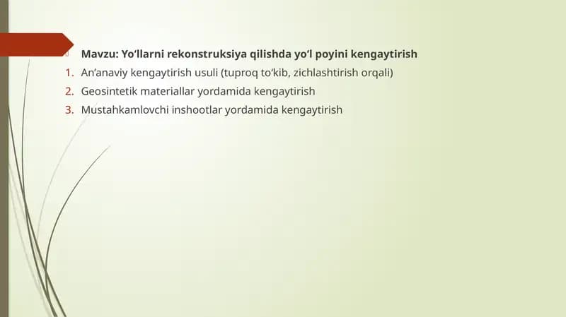 Yo‘llarni rekonstruksiya qilishda yo‘l poyini kengaytirish