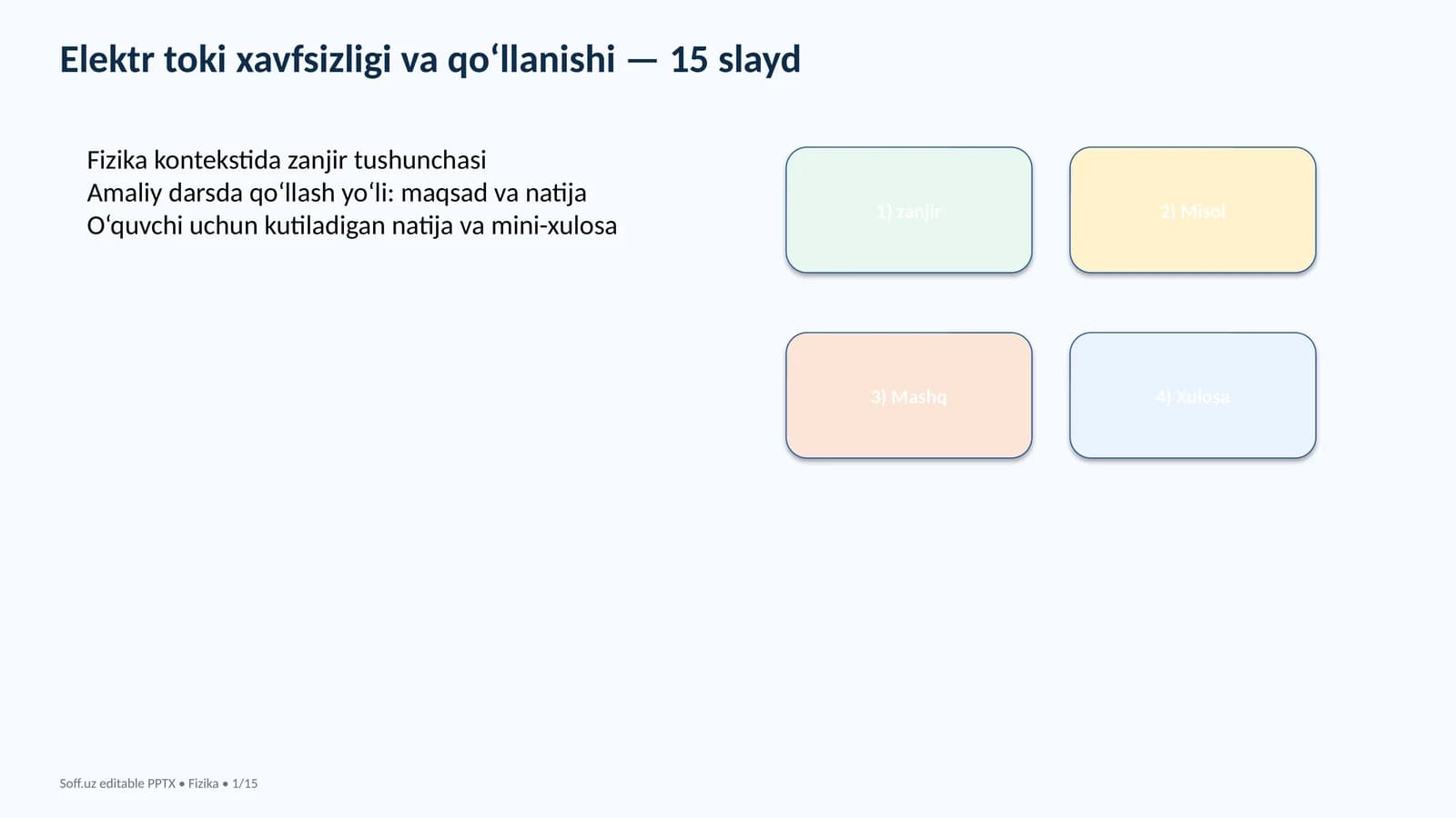 Elektr toki xavfsizligi va qo‘llanishi — 15 slayd