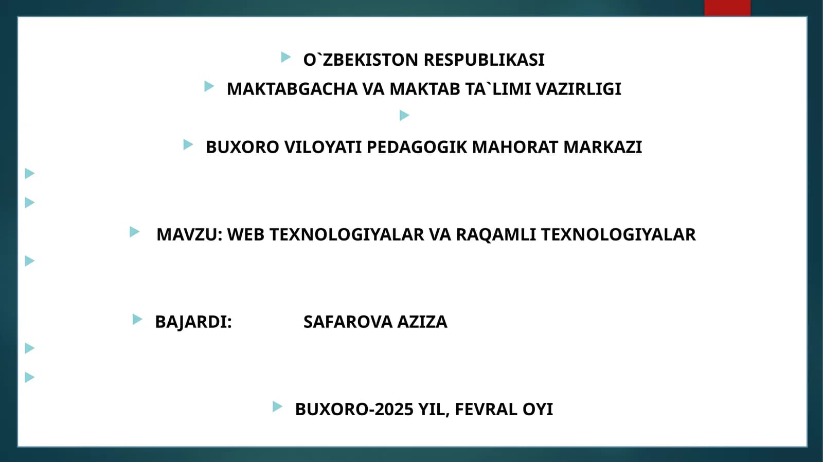 WEB TEXNOLOGIYALAR VA RAQAMLI TEXNOLOGIYALAR