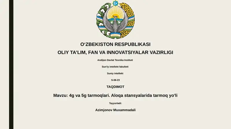 4g va 5g tarmoqlari. Aloqa stansyalarida tarmoq yo'li