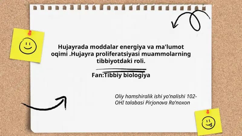 Hujayrada moddalar energiya va ma'lumot oqimi