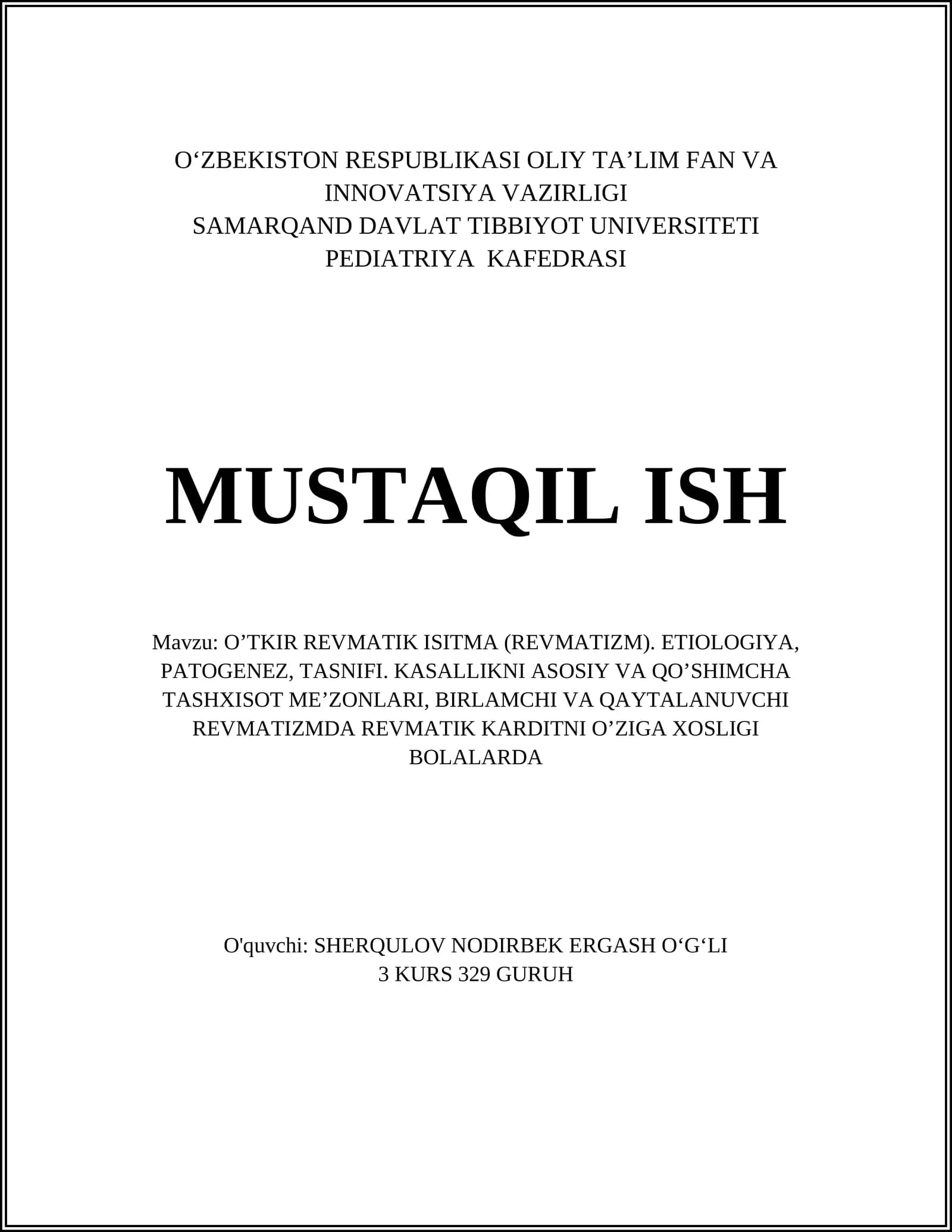 O’TKIR REVMATIK ISITMA (REVMATIZM)