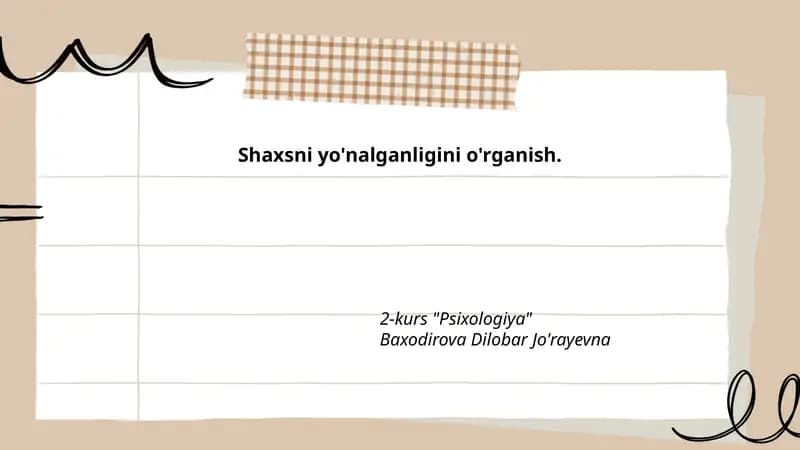 Shaxsni yo'nalganligini o'rganish