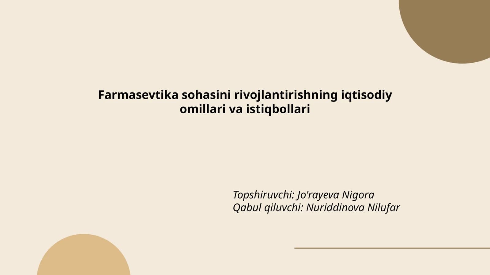 Farmasevtika sohasini rivojlantirishning iqtisodiy omillari va istiqbollari