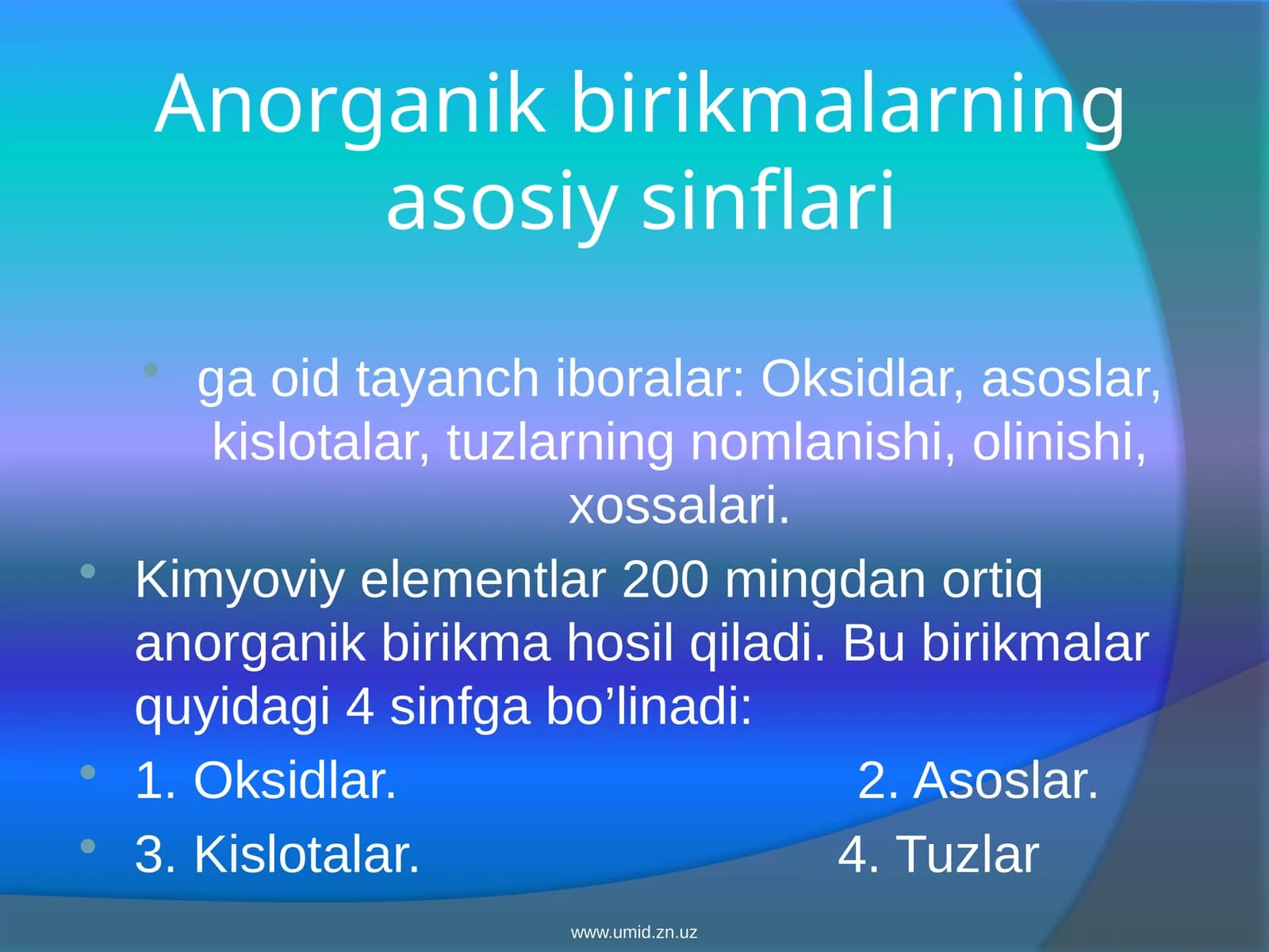 Anorganik birikmalarning asosiy sinflari
