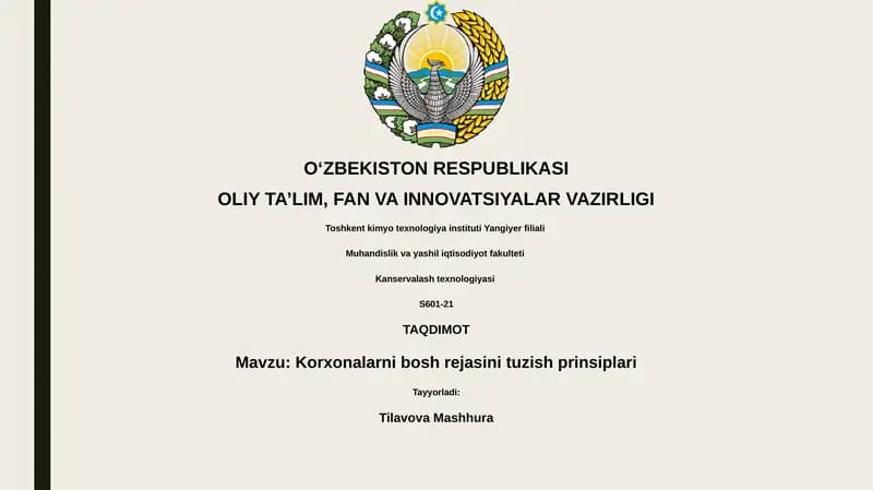 Korxonalarni bosh rejasini tuzish prinsiplari