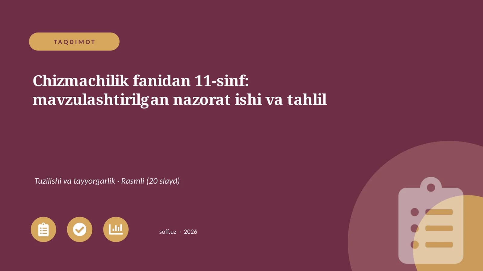 Chizmachilik fanidan 11-sinf: mavzulashtirilgan nazorat ishi va tahlil