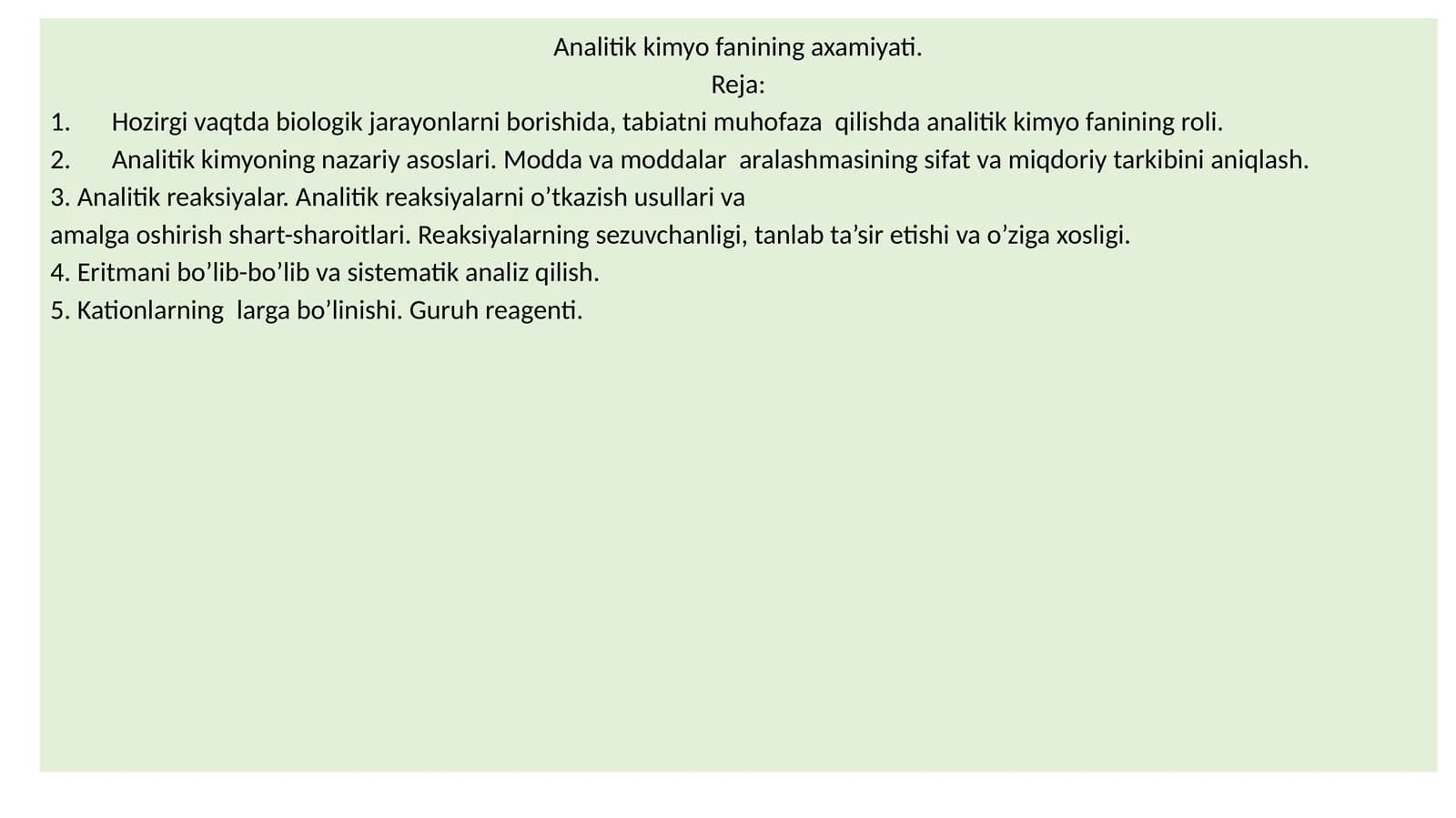 Analitik kimyo fanining axamiyati
