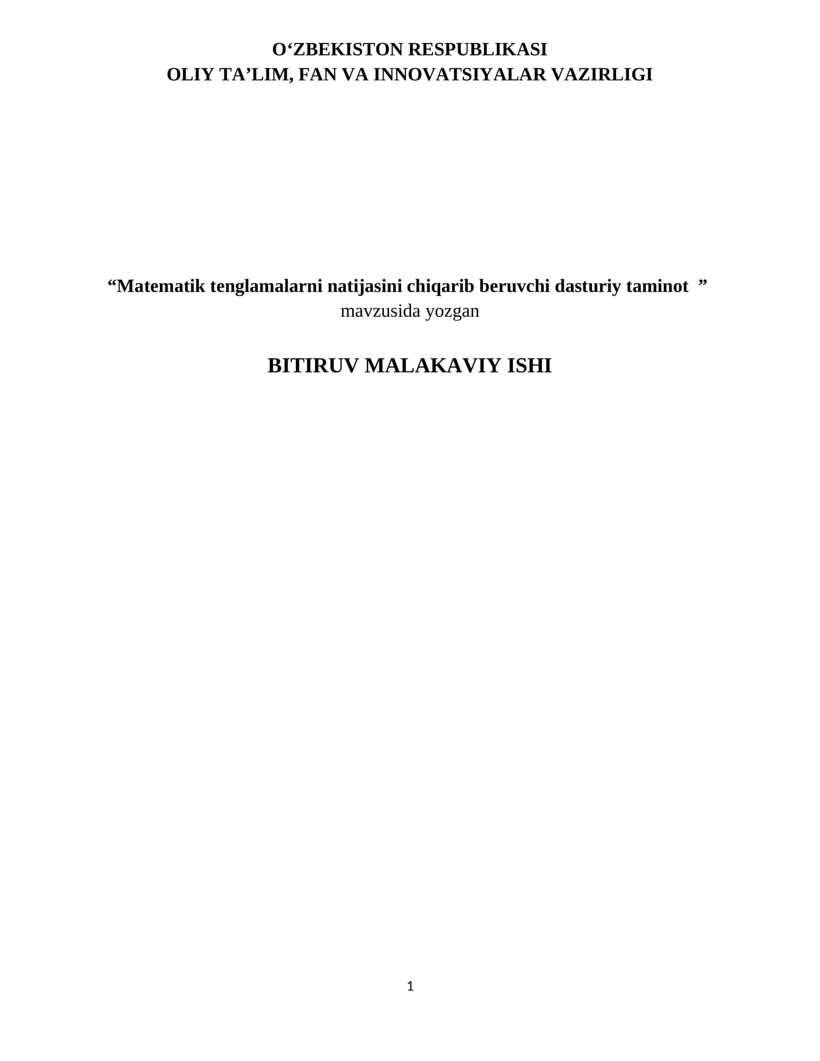 Matematik tenglamalarni natijasini chiqarib beruvchi dasturiy taminot