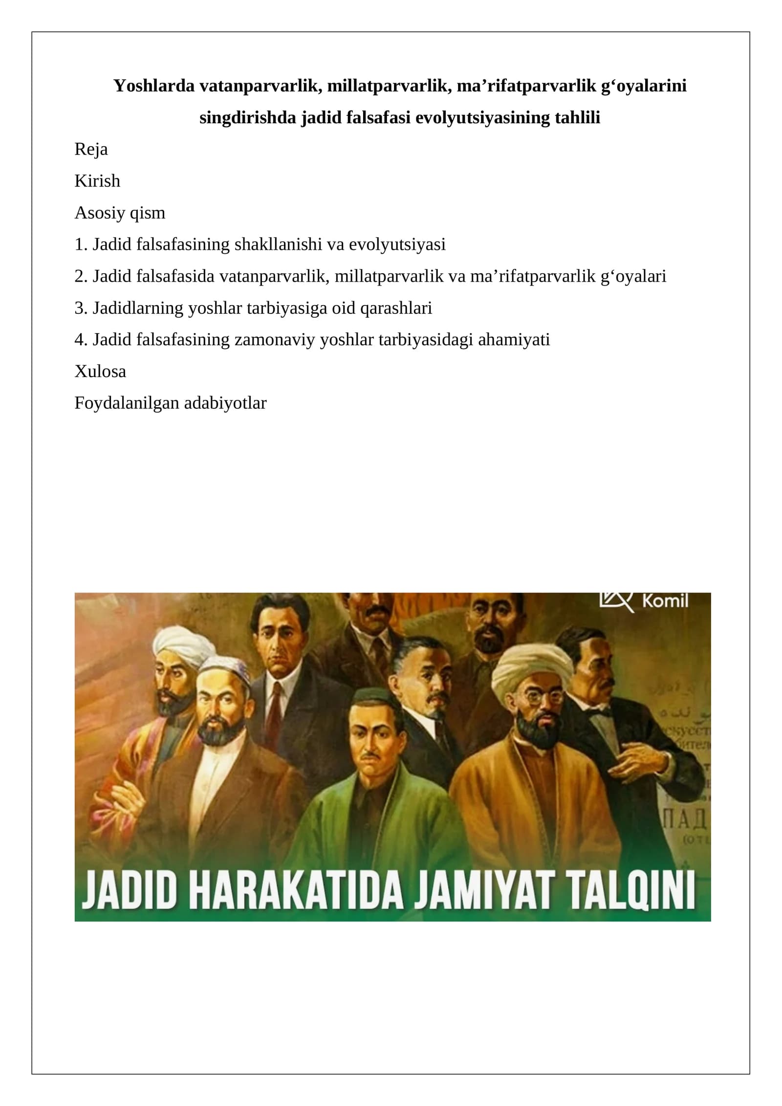 Yoshlarda vatanparvarlik, millatparvarlik, ma’rifatparvarlik g‘oyalarini singdirishda