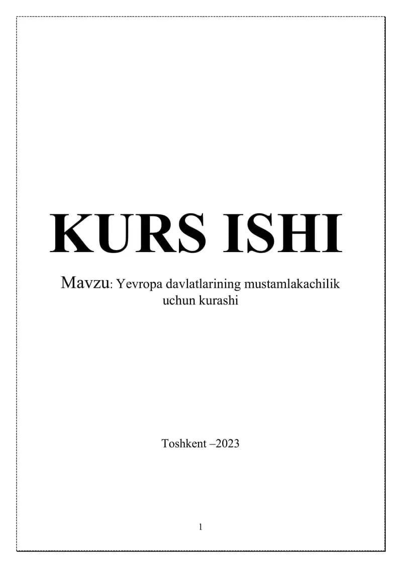 Yevropa davlatlarining mustamlakachilik uchun kurashi
