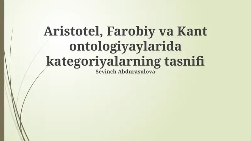 Aristotel, Farobiy va Kant ontologiyalarida kategoriyalarning tasnifi