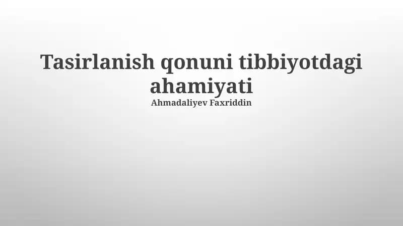 Tasirlanish qonuni tibbiyotdagi ahamiyati