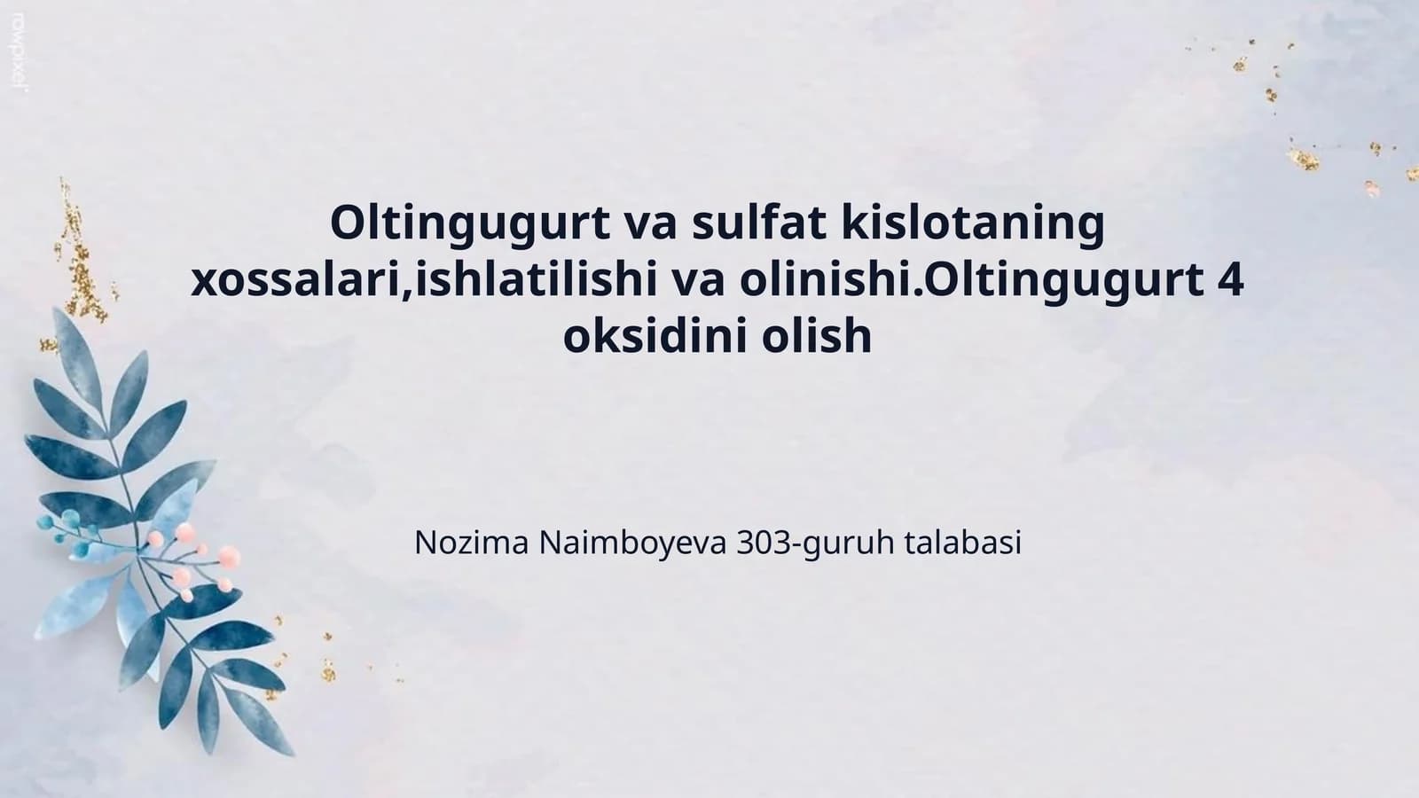 Oltingugurt va sulfat kislotaning xossalari,ishlatilishi va olinishi.Oltingugurt 4 oksidini olish