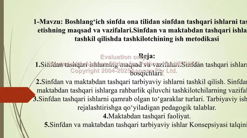Boshlang‘ich sinfda ona tilidan sinfdan tashqari ishlarni tashkil etishning maqsad va