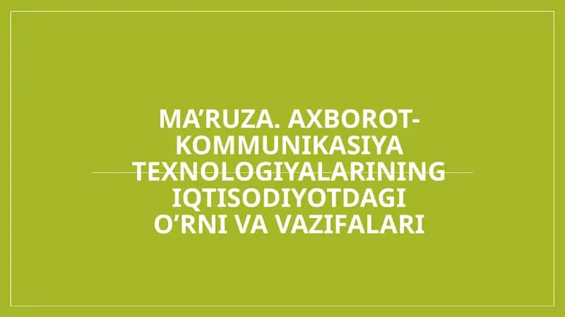 Iqtisodiyotda axborot tizimlar va texnologiyalar
