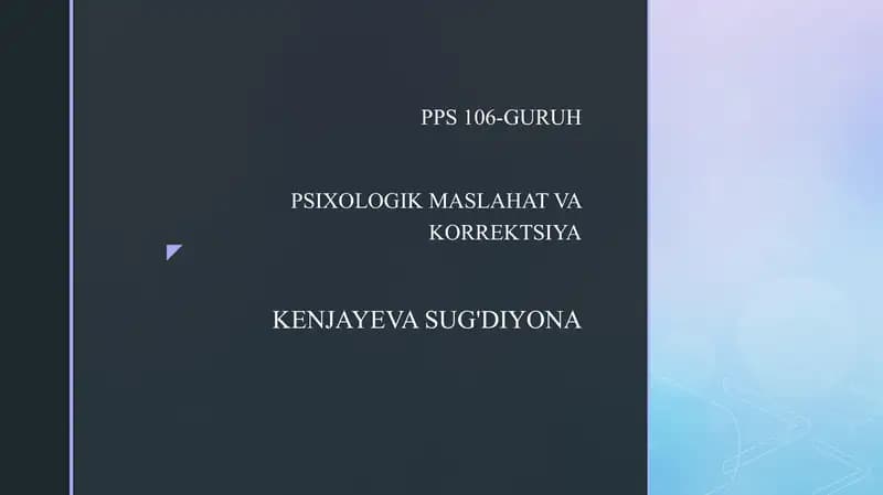 Psixologik Maslahat va Korreksiya