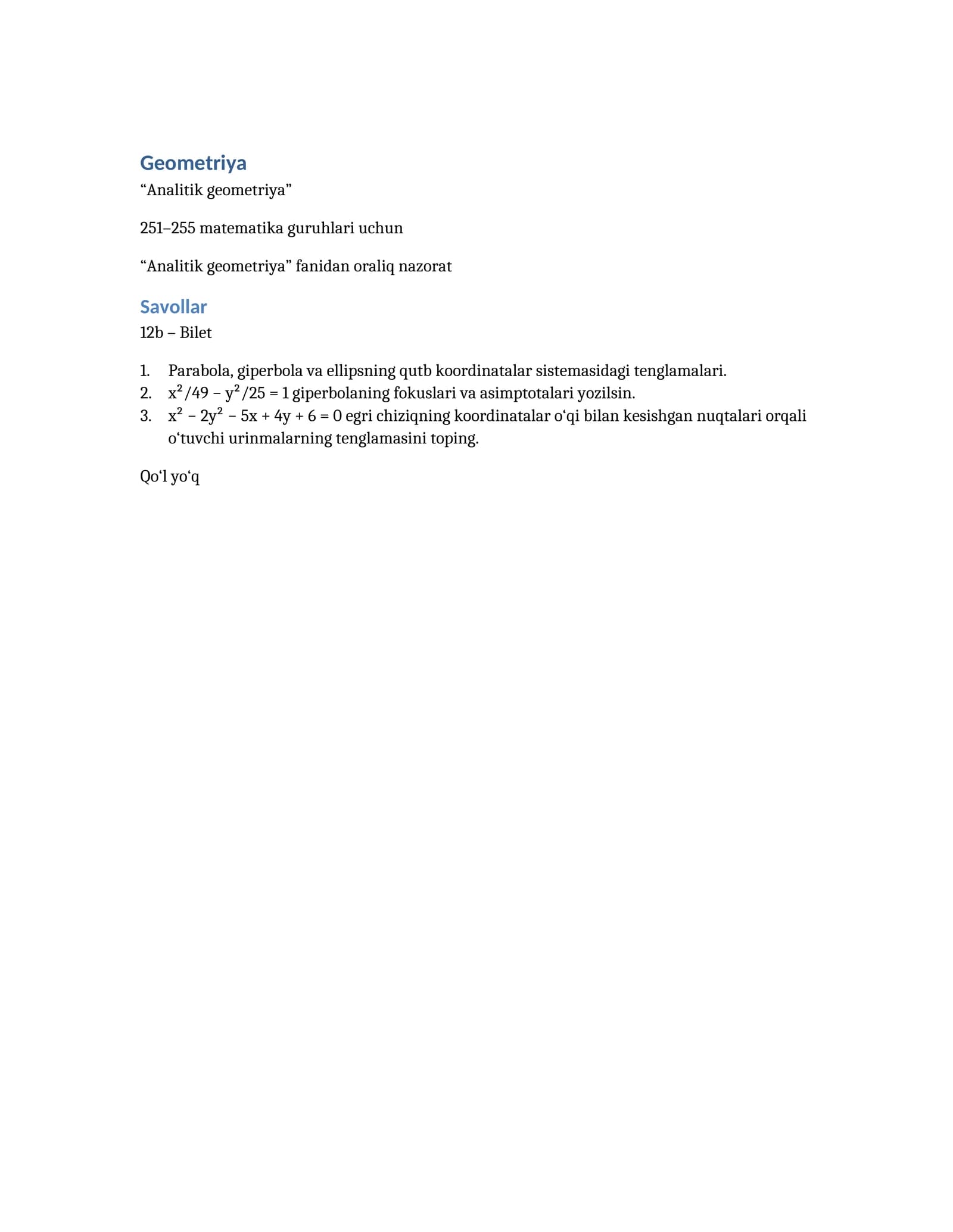 Analitik geometriya