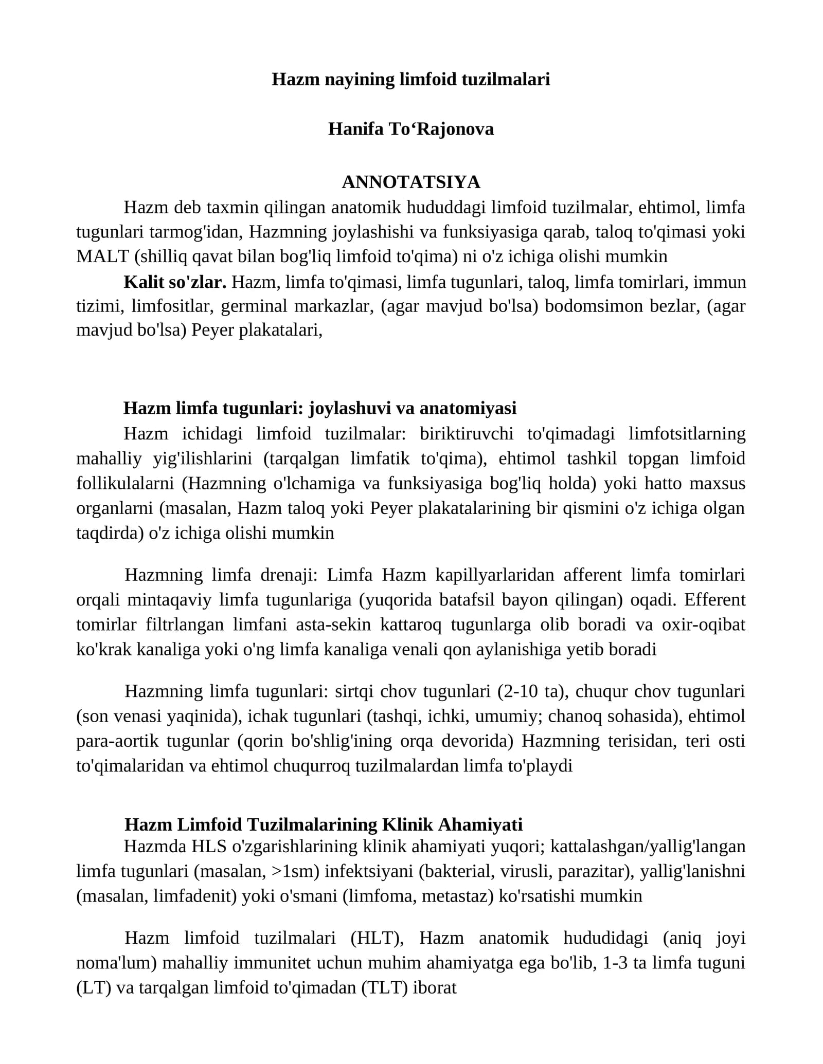 Hazm nayining limfoid tuzilmalari