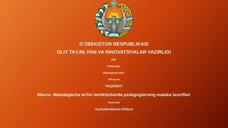 Maktabgacha ta'lim tashkilotlarida pedagoglarning malaka tasniflari
