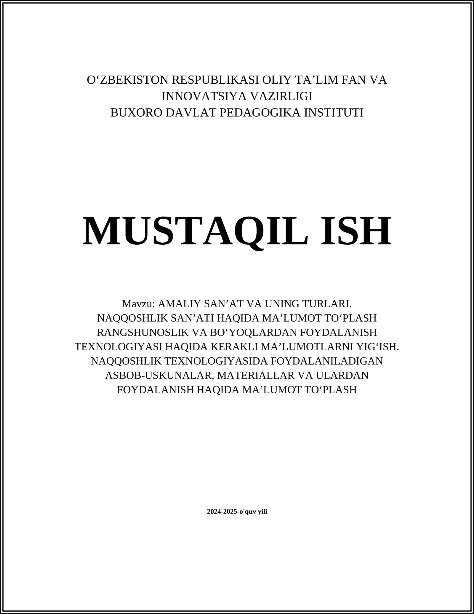 AMALIY SAN’AT VA UNING TURLARI