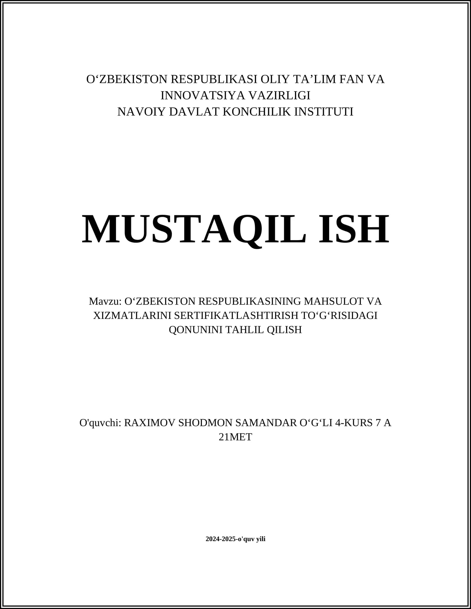 O‘zbekiston Respublikasining sertifikatlashtirish tizimi