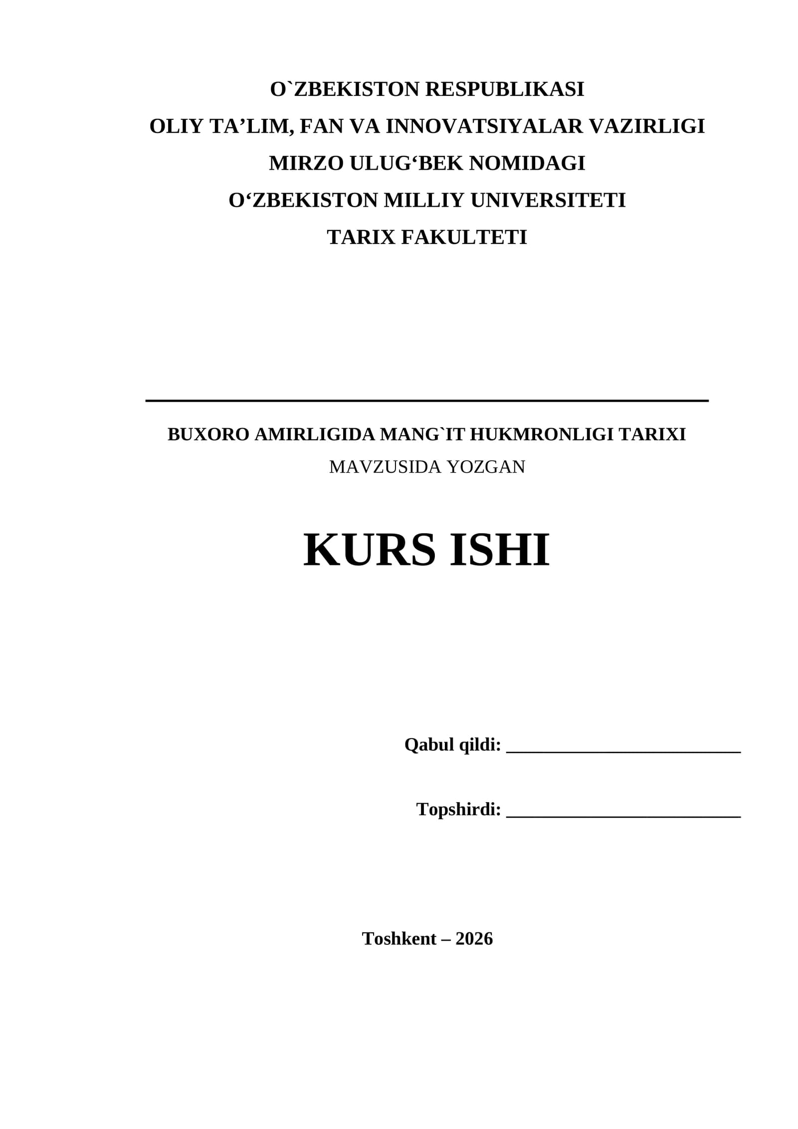 BUXORO AMIRLIGIDA MANG`IT HUKMRONLIGI TARIXI